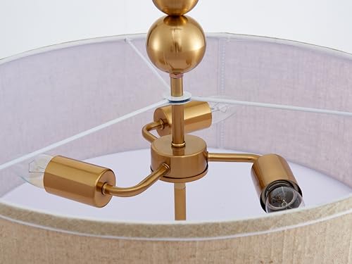 Shrine Lighting Drum Chandeliers, Farmhouse Style, Perfect Drum Pendant Light for Dining Room, D20'' x H7'', Adjustable Chains 59'', E26*3 Sockets, Beige Linen Fabric Lampshade & Gold Rod - color: Beige&Gold D20''