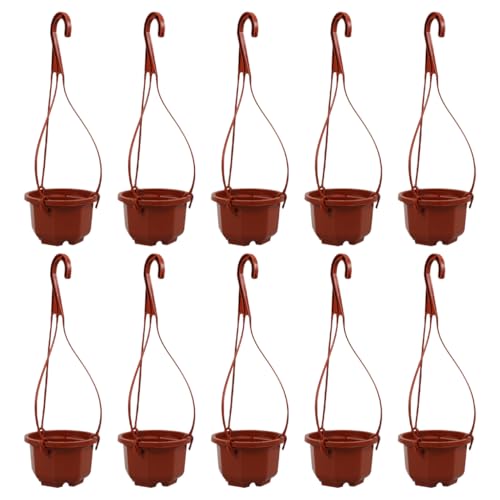 YARNOW Hanging Planters 10 Pack, 3.5 Inch Plastic Plant Pots with Drainage Holes and Hooks for Indoor Balcony Patio Garden