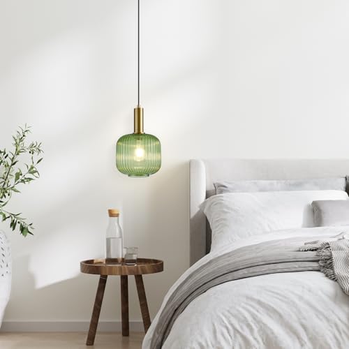 8 Inch Green Glass Pendant Lights Small Modern Chandelier Pendant Lighting Mid Century Hanging Lights Adjustable Kitchen Island Light for Dining Room Bedroom Hallway - color: 8 Inch Green