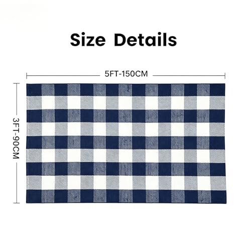 MUBIN Cotton Buffalo Plaid Rug, 3' x 5' Navy Blue White Outdoor Rug Front Door Decorative Mat, Washable Doormat Foldable Area Rug Layered Door Mats Rug for Front Porch, Entryway, Patio - color: Navy Blue White Plaid, size: 3' x 5' (Rectangular)