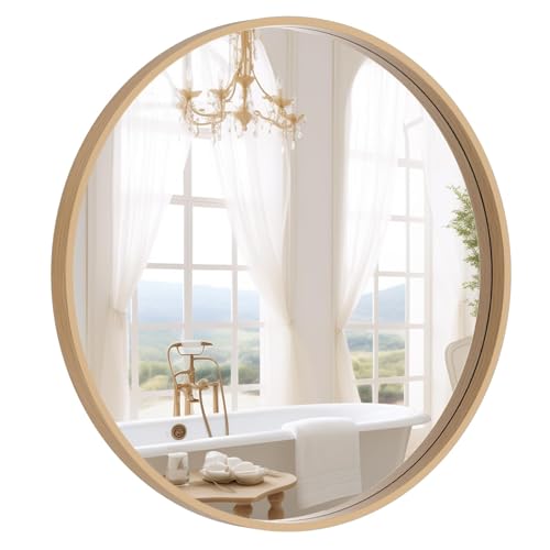WallBeyond Round Wood Mirror 24 inch Circle Wall Mirror for Bathroom Round Wall Mirror for Wall Decor, Vanity, Entryway Living Room (Natural) - color: Natural, size: 24"L x 24"W