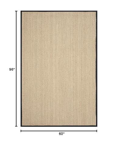SAFAVIEH Area Rug 5x8 - Natural Fiber Collection - Natural & Black, Seagrass, Herringbone Pattern with Border (NF115C) - color: Natural/Black, size: 5' x 8' (Rectangular)