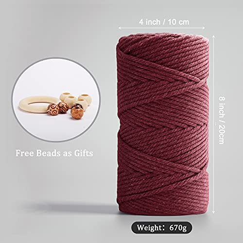 Macrame Cotton Cord 5mm x 109 Yards, ZUEXT 100% Natural Handmade Colorful 4 Strands Twisted Braided Cotton Rope for Wall Hanging Plant Hangers Gift Wrapping Tapestry DIY Crafts(100m, Red Wine) - color: Red Wine, style: 5mm x 100m