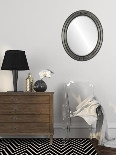 OVALCREST Oval Beveled Wall Mirror for Home Decor - Florence Style - Black Silver - 28" x 24" - color: Black Silver, size: 28"L x 24"W