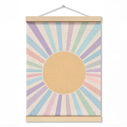 ZNGFON Boho Sun Poster Hanger Frame 12x16, Bohemian Sunshine Canvas Wall Art Posters with Wooden Frames, Abstract Minimalist Wall Hanging Room Door Decor Decorations for Bedroom Living Room A3 - color: Decor 02