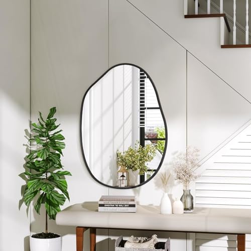 Black Irregular Wall Mirror Asymmetrical Bathroom Mirror Metal Framed Mirrors Decorative Bedroom Living Room Vanity Entryway 26''x18'' - color: Black, size: 26"L x 18"W