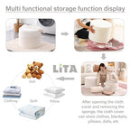 LITA Round Stuffed Pouf Ottoman, Velvet Poufs with High-Density Foam Filling and Washable Cover, Furry and Fluffy Bean Bag Foot Stools Ottoman for Living Room, Bedroom, Office, Grey - color: Velvet Grey
