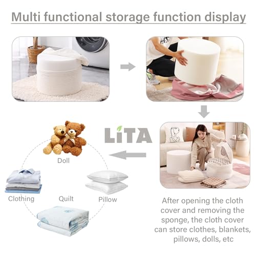 LITA Round Stuffed Pouf Ottoman, Velvet Poufs with High-Density Foam Filling and Washable Cover, Furry and Fluffy Bean Bag Foot Stools Ottoman for Living Room, Bedroom, Office, Grey - color: Velvet Grey