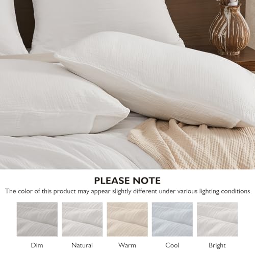 EMME Cream White Muslin Duvet Cover Queen Size, 100% Cotton Soft Gauze Bedding Set with 2 Pillowcases, Breathable Lightweight All Season Comforter Cover with Zipper & Corner Ties, 90"x90" - color: 01 - Cream White, size: Queen(90"×90")