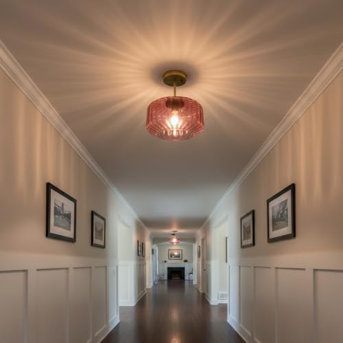 Purple Ceiling Light Glass Semi-Flush Mount with Gold Finish, Bedroom Light Fixtures for Bathroom Living Room Entryway Closet Light - color: Purple, 1-Light