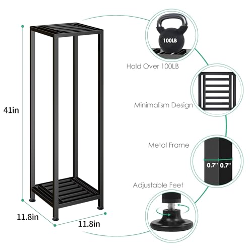 LUBORN Plant Stand Indoor Outdoor, 41'' Tall Wrought Iron Plant Stands, 2 Tier Heavy Duty Metal Pedestal Stand Decorative Flower Stand for Patio Garden Deck Living Room - size: 41''