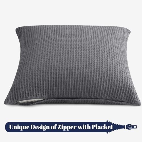 PHF 100% Cotton Waffle Weave Throw Pillow Cover, 22" x 22", No Filling, 2 Pack Elegant Home Decorative Square Throw Pillow Covers for Bed Couch Sofa, Charcoal Grey - color: Charcoal Grey, size: 22" x 22" (Pack of 2)