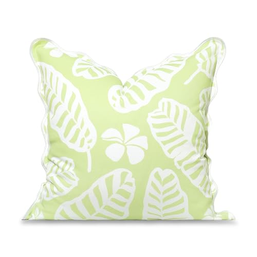 Hofdeco Premium Coastal Hampton Patio Indoor Outdoor Throw Pillow Cover Only, 20"x20" Water Repellent for Backyard, Couch, Poolside, Grass Green Print Palm Leaves and Hisbucs Flowers - color: Grass Green Palm Leaves and Hisbucs Flowers 20"x20"