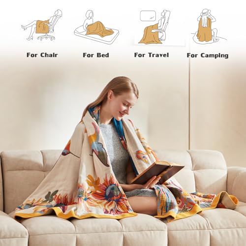 LUTBM Boho Throw Blanket for Couch 100% Cotton Soft Breathable Butterfly and Floral Embroidery Summer Throw Blanket,50"x60" All Season Reversible Throws for Sofa Chair Bohemian Decor for Livingroom - color: Boho-floral-h, size: 50"×60"