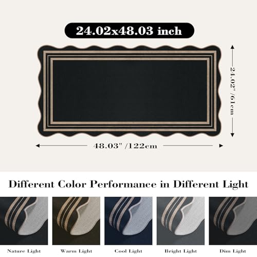 Scalloped Easy Jute Black Rug, 2x4 Front Door Washable Door Mat Non Slip Small Kitchen Area Rug, Farmhouse Low Pile Floor Rugs for Entryway Porch Doorway - color: Black Geometric, size: 2'x4' (Rectangular)