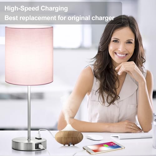 Lynnoland Set of 2 Touch Control Table Lamps, 3-Way Dimmable Bedside Nightstand Lamps for Bedroom Living Room Nursery, 800 Lumens 5000K Warmlight Bulbs Included - color: (2 Pack)Pink & Brushed Nickel(Base)-5000K Bulbs Included