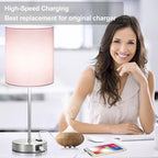 Lynnoland Set of 2 Touch Control Table Lamps, 3-Way Dimmable Bedside Nightstand Lamps for Bedroom Living Room Nursery, 800 Lumens 5000K Warmlight Bulbs Included - color: (2 Pack)Pink & Brushed Nickel(Base)-5000K Bulbs Included