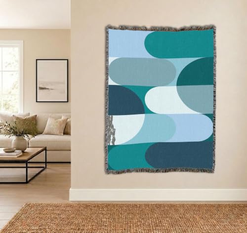 Pure Country Weavers Bauhaus Blue Waves Blanket - Mid Century Modern - Gift Tapestry Throw Woven from Cotton - Made in The USA (72x54) - color: Bauhaus Blue Waves, size: 72x54