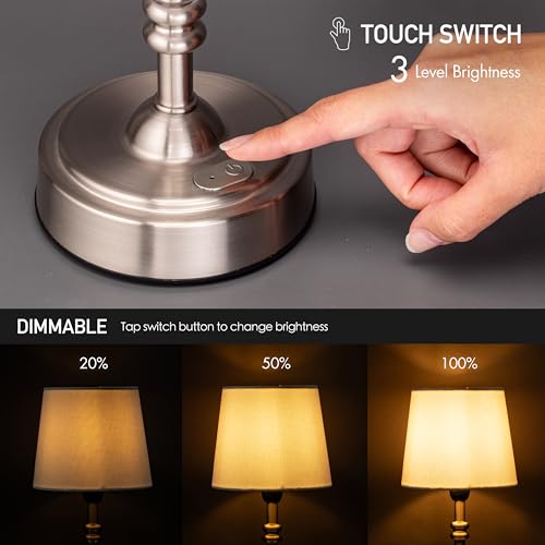 O’Bright Seraph mini – Cordless LED Table Lamp with Dimmer, Built-in Rechargeable Battery, 3-Level Brightness, Patio Table Lamp, Bedside Night Lamp, Ambient Light for Restaurant, Brushed Nickel - color: Brushed Nickel