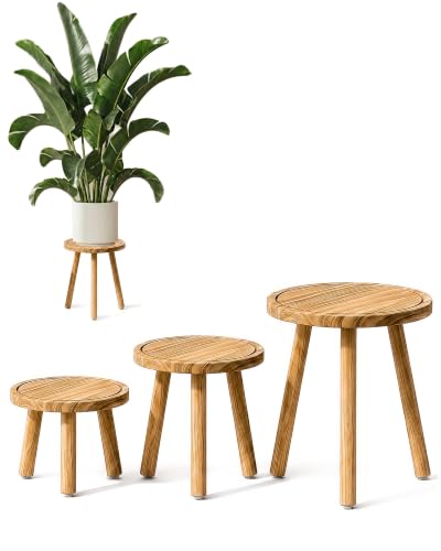 Bamworld 3 Pack Plant Stand Indoor Single Plant Stand for Multiple Plants Corner Plant Stool Wooden Plant Stands for Patio Garden Balcony Living Room Bedroom(Nature)