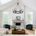 Wagon Wheel Chandelier Modern Farmhouse Pendant Light,Black Farmhouse Chandelier, 6-Light Wagon Wheel Chandelier with Adjustable Height, Dining Room Light Fixture, Hanging Lights - color: D