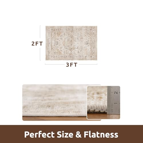 AMOAMI-2X3 Small Rug-Washable Rugs Entryway Mat Indoor-Soft Vintage Non Slip Rugs for Kitchen Laundry Room Bathroom Beige Decorative Accent Rug for in Front of Sink 24 Inch x36 Inch - color: Beige, size: 2' x 3' (Rectangular)