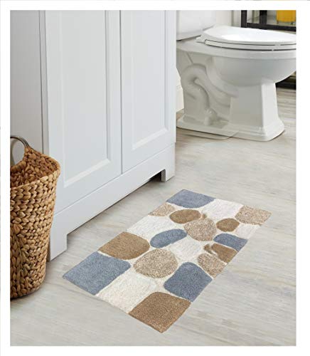 Ramanta Home Pure Cotton Pebble Stone Bathroom Rug - Grey Beige, Super Soft Anti Skid Absorbent Bath Rug for Bathroom, Kitchen, Entryway Rug Machine Washable Bathrugs - 21x32 Inch - color: Grey Beige, size: 1'9" x 2'8" (Rectangular)