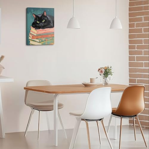 Funny Cat Lying on Books Canvas Wall Art, Cat Aesthetic Framed Art Paintings Wall Decor Cats Lover Prints Picture for Living Room Dining Room Bedroom Farmhouse Decor 11.5x15 Inch - color: Multi 1393