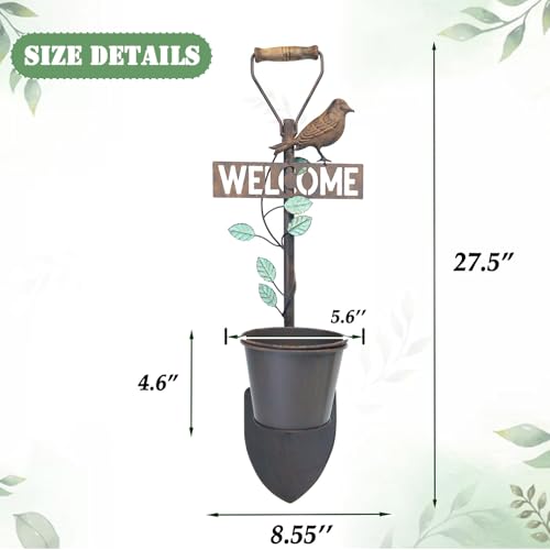 2Pcs Metal Wall Planter,Vintage Wall Hanging Planter with Welcome Sign, Rustic Farmhouse Wall Decor with Bird, Garden Wall Plant Holder for Porch Patio Entryway