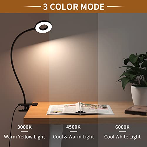 iZELL Desk Lamp, [3 Color Modes & 10 Brightness] LED Reading Light with Clamp, Silicone Flexible Arm Book Light for Kids Reading Book in Bed at Night Clip on Table, Headboard, Dorm - 15.8‘’ Black - size: 15.8'' Black