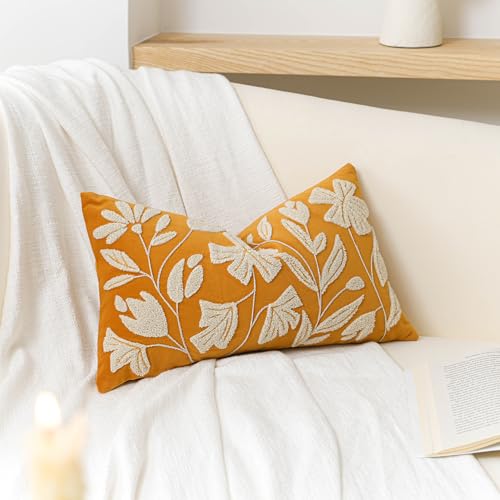 BlissBlush Lumbar Pillow Cover 12x20 Inch, Mustard Floral Tufted Velvet Decorative Accent Pillow Case for Sofa Bed Living Room, Cover Only - color: Yellow Mustard, size: 20" x 12" (Pack of 1)