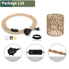 2X Boho Plug in Pendant Light, Hanging Light with Plug in Cord Ceiling Lamp Rattan Cylinder Lamp Shade On-Off Switch Hanging Plant Shelf Shelves Bohemian Decor for Bedroom Living Room Corner