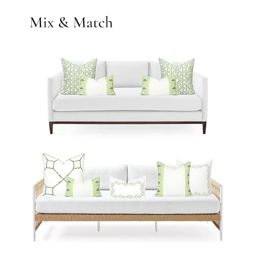 Hofdeco Premium Grandmillennial Coastal Hampton Patio Indoor Outdoor Lumbar Pillow Cover Only, 12"x20" Water Repellent for Backyard, Couch, Poolside, Green Print Block Print Striped Lily of the Valley - color: Grass Green Block Print Striped Lily of the V