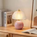PARTPHONER Mushroom Table Lamp, Ceramic Bedside Lamp with Glass Shade, 3-Way Lighting (2700K-5000K) Rocker Switch, Small Nightstand Lamp for Bedroom, Living Room, Office, Pink - color: Pink