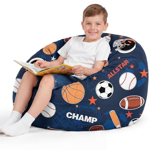 Boao 27'' Large Balls Kids Bean Bag Chairs Cover (No Filling) Washable Stuffed Animal Storage Beanbag Chair for Kids Canvas Bean Bag Cover with Zipper for Boys Organizing Plush Toys Textile Sack - color: Balls, size: 27 Inches