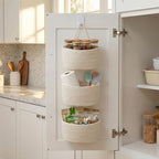 White 3-Tier Woven Cotton Rope Hanging Basket, Over the Door Organizer, Adjustable Detachable Wall Basket with Metal & Adhesive Hooks, No Drilling for Kitchen, Pantry & Fruit Produce Storage - style: White