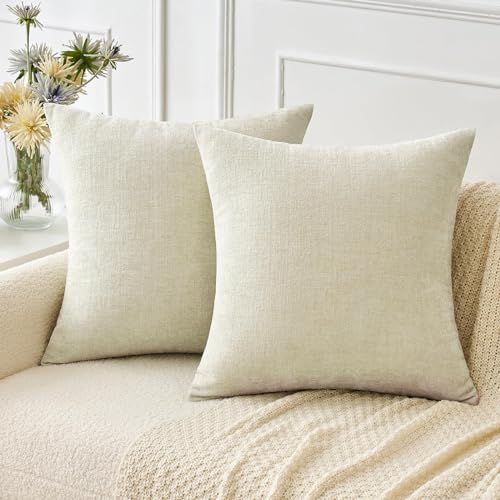 MIULEE Pack of 2 Cream Throw Pillow Covers 16x16 Inch Soft Chenille Pillow Covers for Sofa Living Room Spring Home Decor Couch Solid Dyed Cases - color: Cream, size: 16" x 16" (Pack of 2)