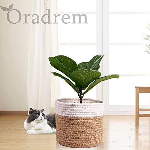 11" Cotton Rope Plant Basket Modern Woven Baskets for 10" Flower Pot Floor Indoor Planters,Storage Organizer Baskets Home Decor,Brown White 11"x 11" - color: Brown, size: W 11"x H 11"