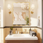 Kelly Miller 30x40 Inch Gold Scalloped Mirror, Large Rectangular Wavy Edge Bathroom Vanity Wall Mirror Decorative for Bedroom Living Room Entryway Fireplace Mantle - size: 40"L x 29.2"W