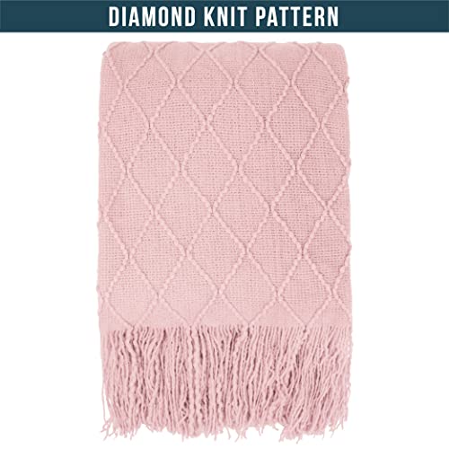 PAVILIA Light Pink Knit Throw Blanket for Couch Bed, Soft Knitted Farmhouse Sofa Throw for Living Room, Lightweight Decorative Summer Throw Blanket for Chair, Outdoor Textured Boho Blanket, 50x60 - color: Blossom Pink, size: 50 X 60 Inches - Throw