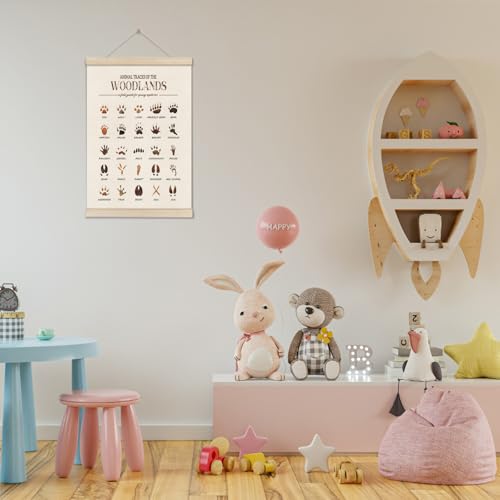 DOI-LANEE Woodland Tracks Poster Hanger Frame, Canvas Artwork Woodland Nursery, Jungle Nursery Decor, Animal Tracks Field Guide Sign, Forest Wall Art, Boy Wall Decor - color: Off-White03