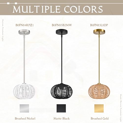 Black Mini Rattan Pendant Light Rattan Light Fixture Wicker Chandelier Woven Pendant Light Boho Chandelier for Bedroom Kitchen Island - color: 8.7" Black