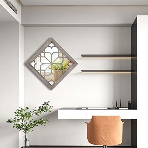 Wocred Set of 2 Farmhouse Square True Mirrors,Vintage Style Barn Wood Wall Decor, Accent Mirrors for Bathroom Renovation,Bedrooms,Living Rooms (12”x12”) - color: Barn Wood Square, size: 12x12 inch - 2 PCS