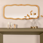 Creative Co-Op Large Wood and Rattan Wavy Mirror, Natural