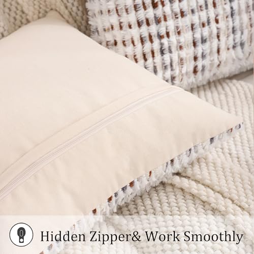 LUOYEHK Boho Throw Pillow Covers 18x18 Inch Set of 2 Farmhouse Neutral Pillow Covers Chenille Tufted Pillowcase for Couch Sofa Bed Living Room, Brown White - color: Brown White, size: 18" x 18" (Pack of 2)