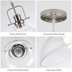 WILON Brushed Nickel Glass Pendant Lights Kitchen Island Lighting, Modern Hanging Lamp for Sink Dining Room Over Table Hallway Entryway Bar Foyer Bathroom - color: Brushed Nickel