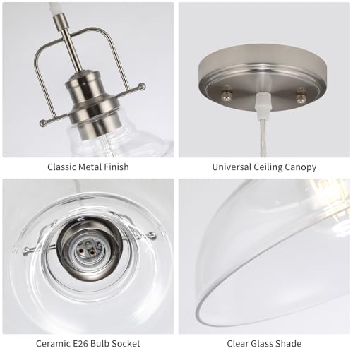 WILON Brushed Nickel Glass Pendant Lights Kitchen Island Lighting, Modern Hanging Lamp for Sink Dining Room Over Table Hallway Entryway Bar Foyer Bathroom - color: Brushed Nickel