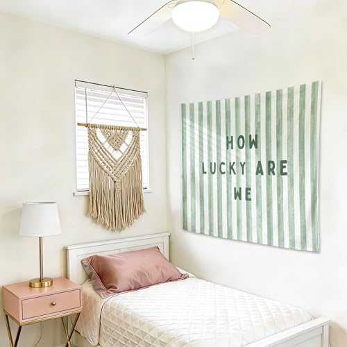 gsgfdshf How Lucky Are We Wall Tapestry, Sage Green Nursery Decor, Green Striped Positive Motivational Tapestry Wall Hanging for Bedroom Home Kids Room Classroom Decor, 50x60 Inch - color: Landscape Text-Tapestry-A