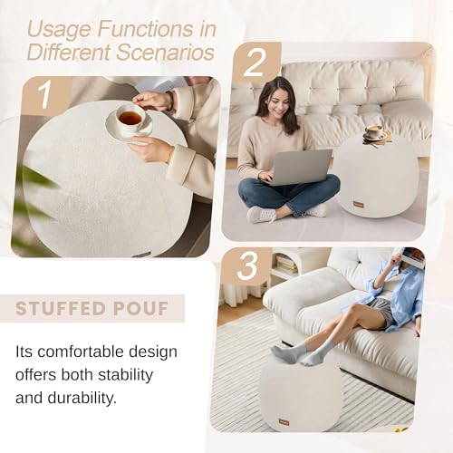 MeMoreCool Stuffed Round Pouf Ottoman Foot Rest, Floor Pouf Foot Stool with Soft Foam Chunk Filling, Small Round Ottoman Footstool Circle Footrest for Living Room, Beige - color: Teddy Beige