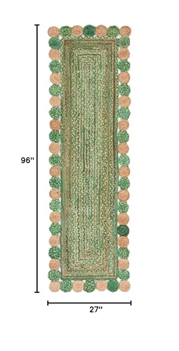 SAFAVIEH Cape Cod Collection 2' 3" x 8' Green / Natural CAP201Y Handmade Boho Braided Jute & Cotton Entryway Foyer Living Room Bedroom Kitchen Runner Rug - color: Green/Natural, size: 2'3" x 8' (Runner)